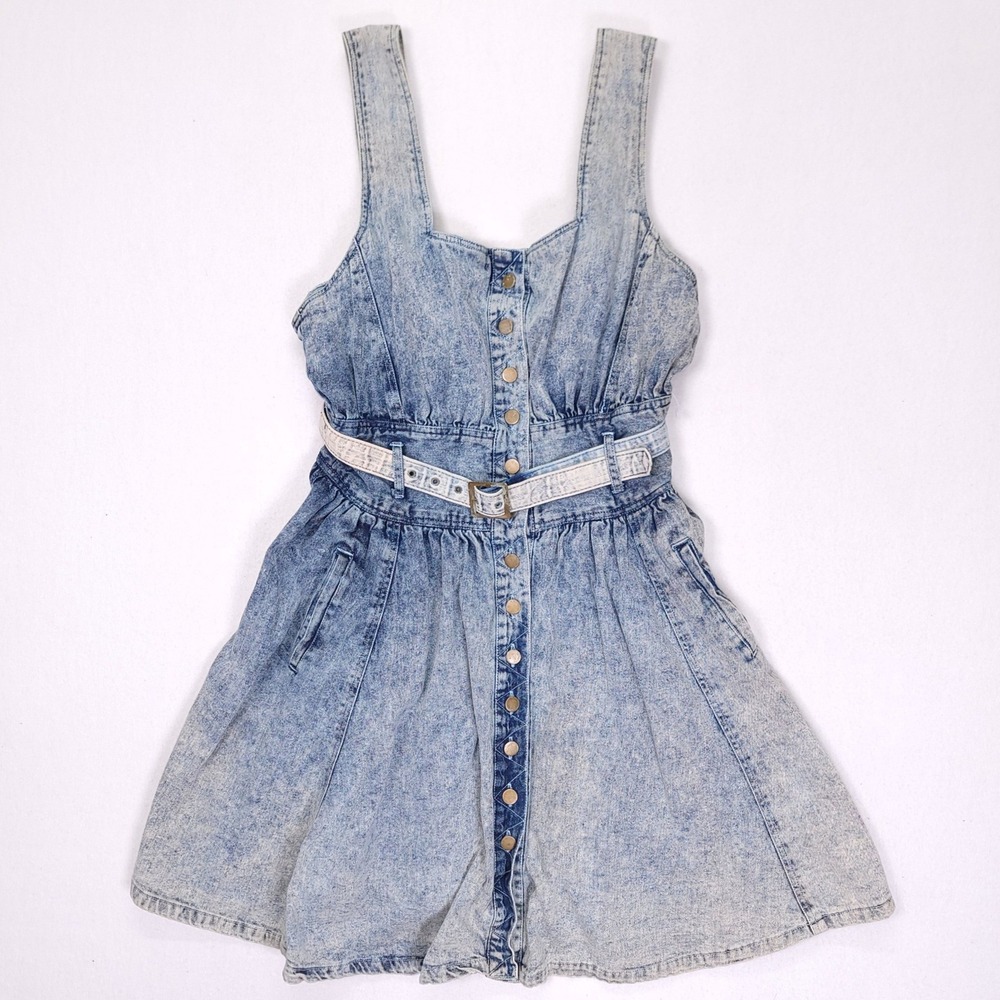 Pinot Noir Vintage Acid Wash Denim Button Front Belted Dress Blue Size 11